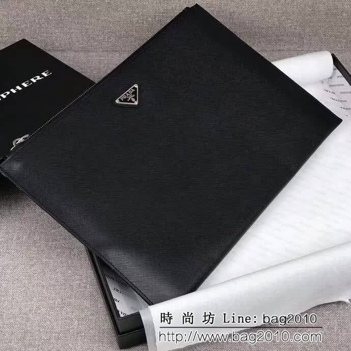 PRADA普拉達 官網同步 專櫃最新款式 頂級原單十字紋牛皮 男士手包 2NG001 DD1164